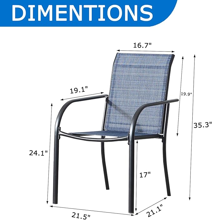 Patio Chairs Set of 8, Outdoor Dining Chairs with Breathable Textilene Fabric, Stackable Patio Chairs for Lawn, Garden, Backyard, Poolside, Blue