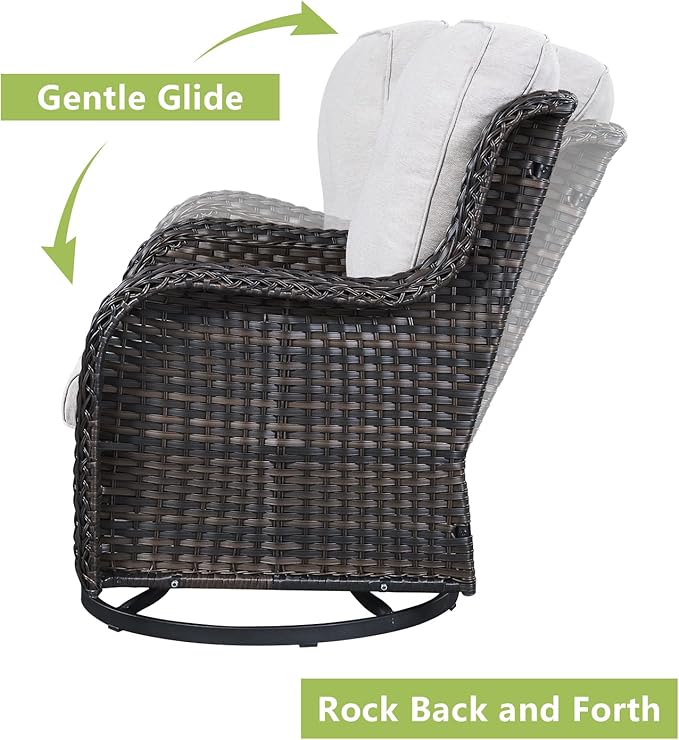 Rilyson 6 Piece Outdoor Patio Furniture Set - Rattan Wicker Patio Conversation Sets with 2 Swivel Rocker Chairs,2 Ottomans,1 Sofa and 1 Coffee Table for Outside Porch Deck Backyard(Brown/Beige)