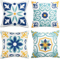 Pyonic Outdoor Pillow Covers 16x16 Spring Summer Garden Waterproof Throw Pillow Covers Cushion Case Patio Pillows for Couch Tent,Set of 4,Blue