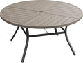 DIFY 50" Round Outdoor Patio Dining Table for 6, All-Weather Metal Steel Slatted Patio Table with 1.57" Adjustable Umbrella Hole, for Lawn Garden Porch Backyard, Grey Wood-Like