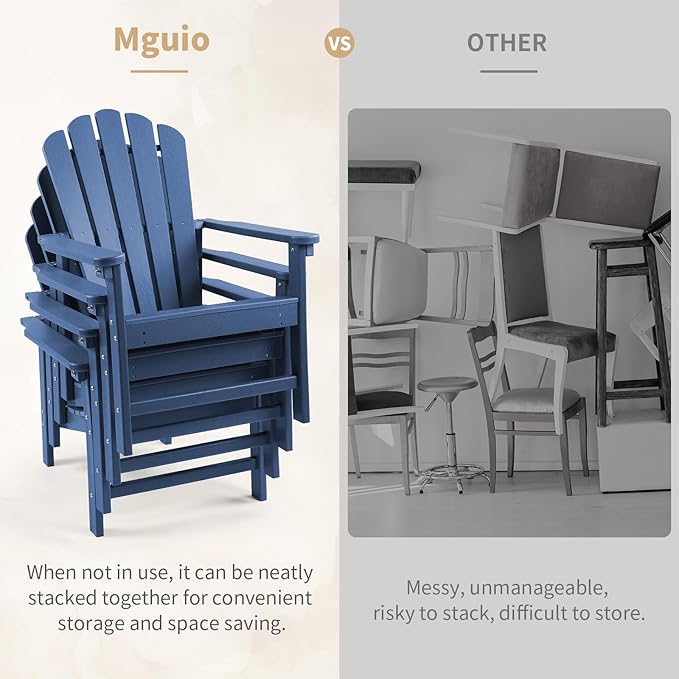 Stackable Adirondack Chair, Space Saving HDPE All-Weather Fire Pit Chairs for Outdoor Lawn Porch Deck