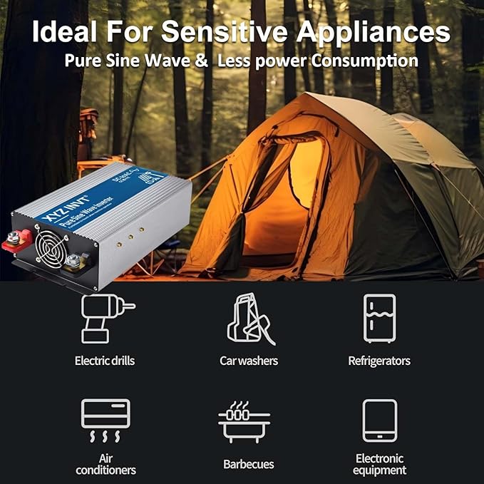 1800W Pure Sine Wave Inverter DC 36V to AC 120V, 3600W Peak Power with LED Display, Power Converter for Car, Truck, Solar, Home & Rechargeable Devices