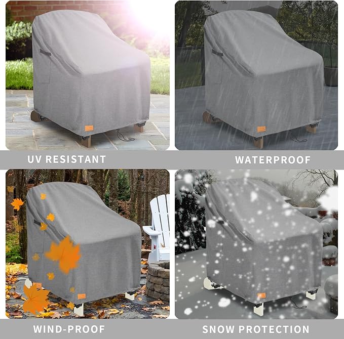 Outdoor Adirondack Chair Covers 30W x 34D x 36H Inches, Patio Furniture Covers Waterproof Heavy Duty Outdoor Swivel Chair Cover,Gery
