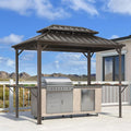 PURPLE LEAF 6' X 9' Hardtop Grill Gazebo for Patio Permanent Metal Roof with 2 Side Shelves Deck Yard Tent Aluminum Garden Outside Sun Shade Outdoor BBQ Canopy