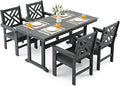 5 Piece HDPE Outdoor Dining Set for 4 Patio Dining Furniture Set with Umberlla Hole, Weather Resistent Outdoor Table and Chairs for Garden, Poolside, Backyard, Deck, Grey