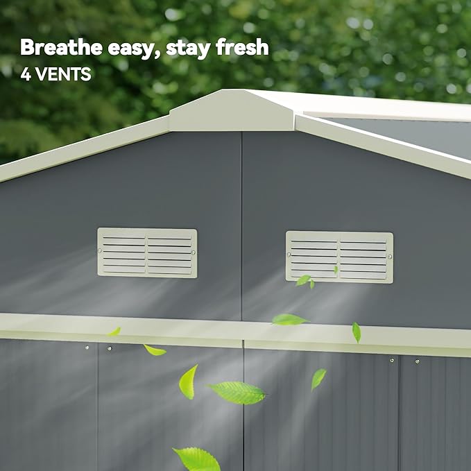 Outsunny 11' x 13' Outdoor Storage Shed, Garden Tool Metal Shed with Foundation Kit, Double Lockable Door, Air Vents and Sloping Roof, for Backyard, Patio, Lawn, Dark Gray