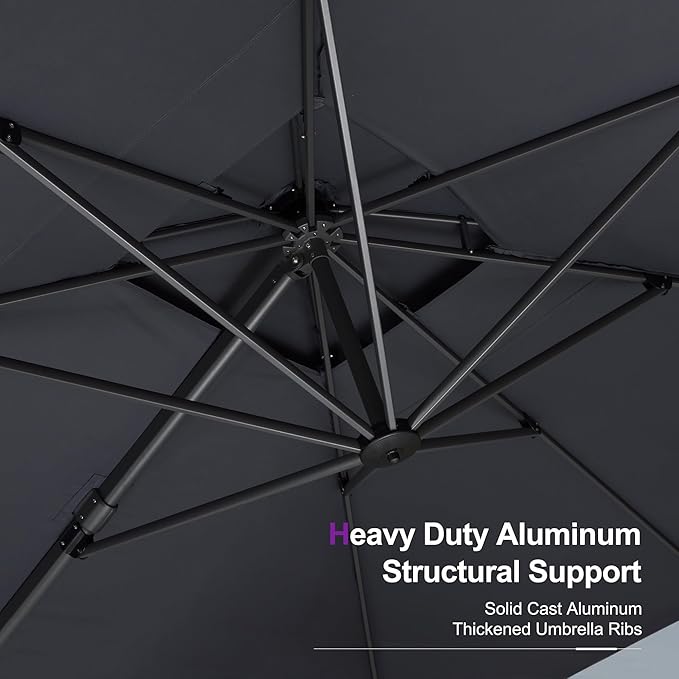 PURPLE LEAF 11FT Cantilever Outdoor Umbrellas Large Patio Umbrella Hanging Double Top Square Offset Umbrella with 360°Rotation Tilting Umbrella Outdoor Patio, Grey