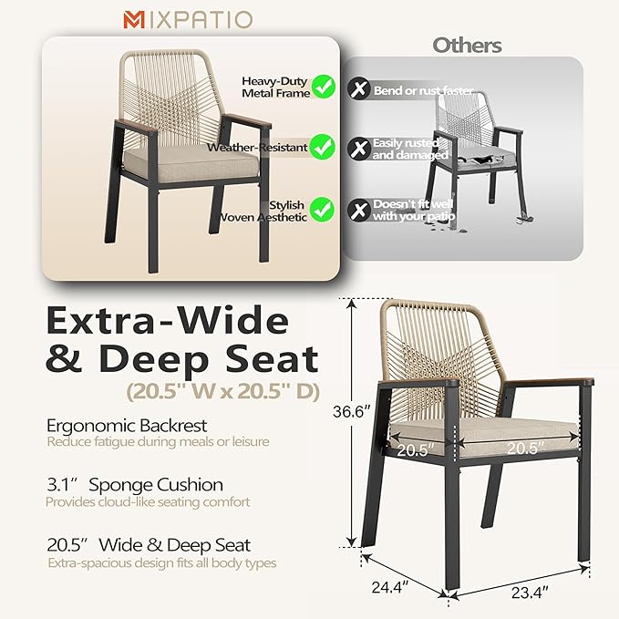 7 Pieces Outdoor Dining Set for 6, Patio Dining Set Wicker Rattan Chairs with Soft Cushion and Extendable Rectangular Table, Wicker Patio Table and Chairs for Backyard Porch