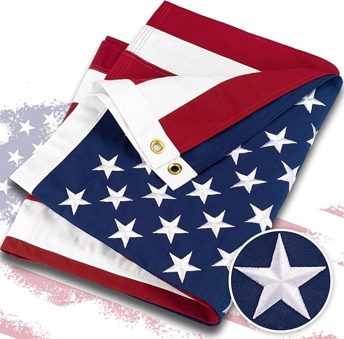 Deluxe Cotton American Flag 5x8 FT for Outside, Tear Resistant US Flags High Wind with Embroidered Stars, Sewn Stripes, the Best Indoor Outdoor Flag