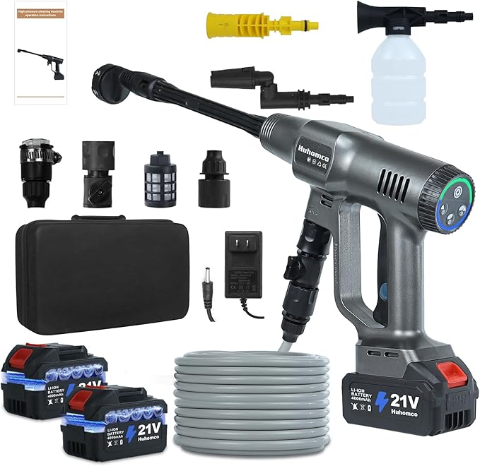Cordless Power Washer 1450PSI Pressure Washer with 3 Nozzles and Foam Cannon, Handheld Portable Battery Powered, 3 Power Level Adjustable