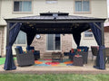 PURPLE LEAF 12' X 14' Hardtop Gazebo Canopy with Curtains and Netting for Patio Deck Backyard Heavy Duty Sunshade UV Protection Metal Outdoor Permanent Pavilion