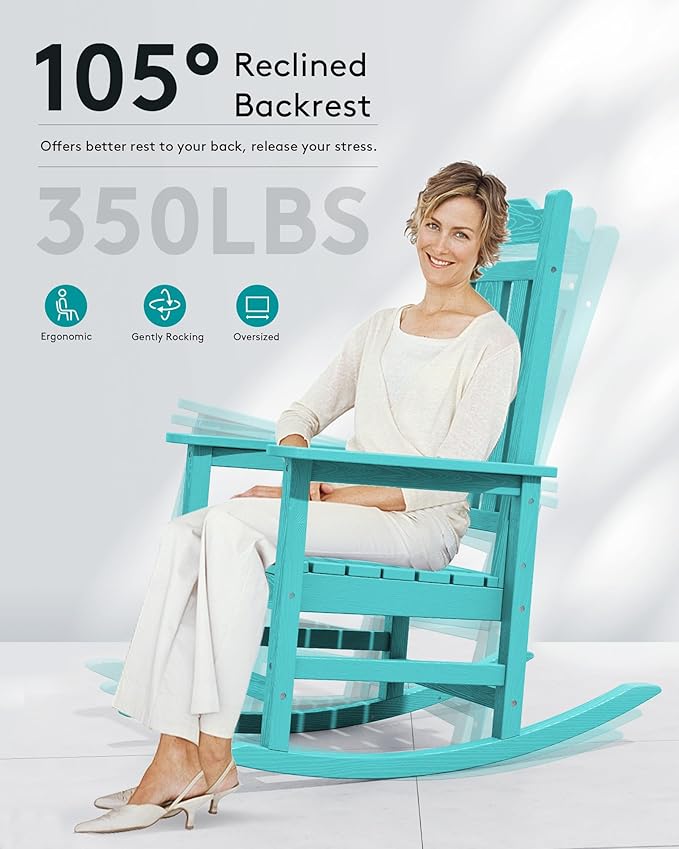 SERWALL Outdoor Rocking Chair Set of 6, Patio Rocking Chair Sets, HDPE Rocking Chair for Adults, Aruba