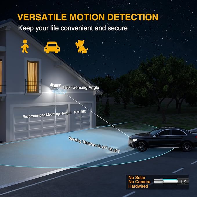 Onforu 2 Pack 100W LED Security Lights Motion Sensor Outdoor, 9000LM Super Bright Flood Light Motion Detector, IP65 Waterproof Exterior Floodlight, 6000K Hardwired Wall Light (White)
