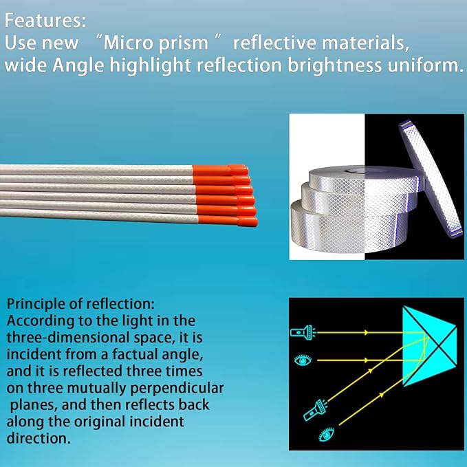 Driveway Marker(High Brightness “Micro Prism ”Reflective Materials) 48 Inch 5/16" Dia,32PCS，Fiberglass Reflective Snow Stakes, for Snow Plow Parking Lots,Snow Stakes.