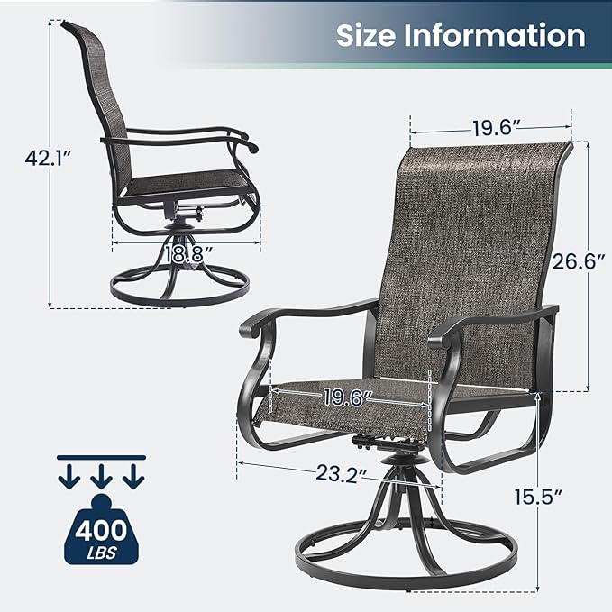 Amopatio Patio Swivel Chairs Set of 4, Outdoor Swivel Rocker Dining Chairs with All Weather Textilene High Back & Metal Frame, for Backyard Deck Lawn, Dark Grey