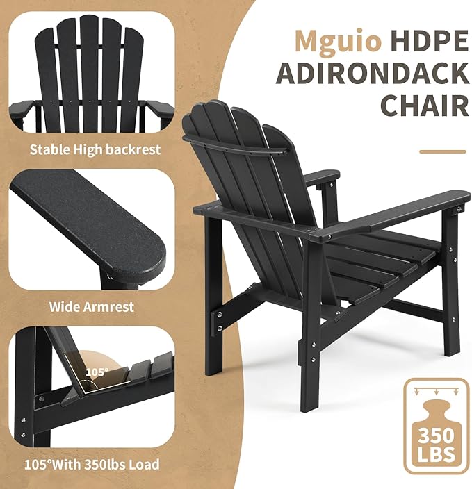 Stackable Adirondack Chairs Set of 6, Space Saving HDPE All-Weather Fire Pit Chair with Cover for Outdoor Lawn Porch Deck