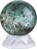 Natural Moss Agate Crystal Ball with Acrylic Display Base, 61-70mm Polished Stone Feng Shui Crystal Sphere Meditation Decoration for Home & Office