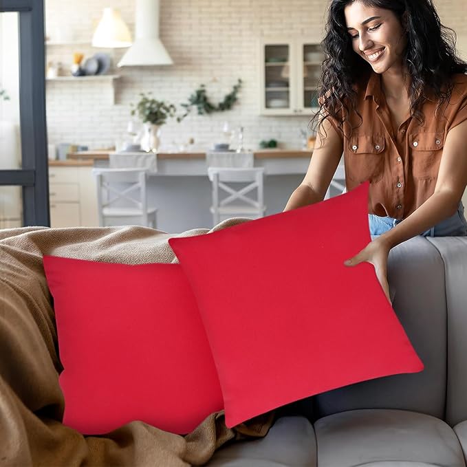 Covers & All Premium Square Throw Pillow Inserts with Covers Set of 4, 20 x 20 Inches Red, Decorative Cushions for Couch Sofa Home Decor Office Travel UV Resistant Waterproof Soft Cushions Pillows