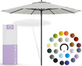 Midtown Umbrellas Push and Pop 9 Feet Outdoor Umbrella, Off White Polyester Fabric - Fiberglass Ribs Deck Patio Umbrella, Backyard Umbrella, Garden Umbrella & Pool Umbrella - Black Pole