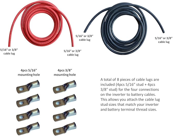 WindyNation 1/0 Gauge AWG (12 Feet Black + 12 Feet Red) Power Inverter Battery Cable Wire Kit for DC to AC Inverters RV, Car, Solar, Marine, Off-Grid
