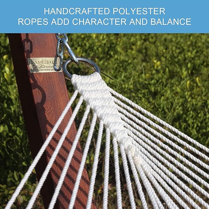Lazy Daze Hammocks 12FT Quilted Fabric Double Hammock with Spreader Bars and Detachable Pillow, 2 Person Hammock for Outdoor Patio Backyard Poolside, 450 LBS Weight Capacity, Blue Chevron Stripe