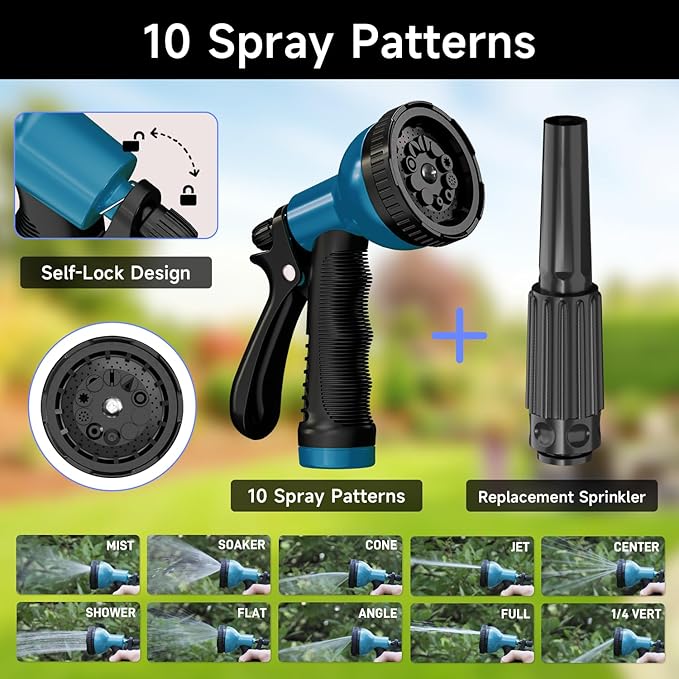 GARDENJOY Retractable Garden Hose Reel, 90 ft x 5/8 inch Heavy Duty Garden Hose with 180°Swivel Wall Mounted Bracket, 10 Pattern Sprayer Nozzle, Any Length Lock & Slow Return System