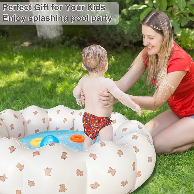 Inflatable Baby Pool, Portable Paddling Baby Swimming Pool for Toddlers Ages 0-3 Years Girls and Boys, Indoor& Outdoor, Garden and Backyard Summer Water Party, 35.4x9.8 in (Bear)
