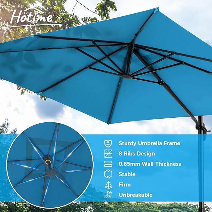 Hotime 10ft Patio Umbrella Outdoor Patio Windproof and Height adjustable, Heavy Duty Aluminum Square Offset Patio Umbrella Cantilever Pool Umbrella with 360°Rotation for Garden Deck Pool, Light Blue
