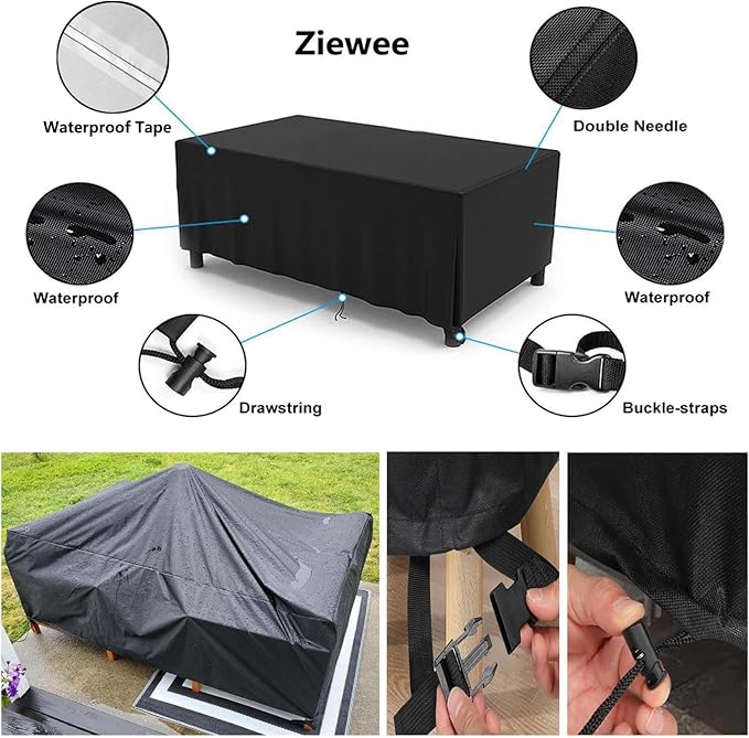 Patio Furniture Covers Outdoor Table Cover Waterproof Rectangular 420D Garden Dining Table Cover Wind Dust Proof Anti-UV Patio Sectional Couch Cover Table and Chair Set Covers 108"Lx82"Wx28"H Black