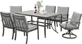 HAPPATIO 7-Piece Outdoor Dining Set - All Aluminum Patio Dining Set for 6 Includes 1 Rectangular Table, 4 Dining Chairs, and 2 Swivel Chairs with Cushions for Lawn, Garden