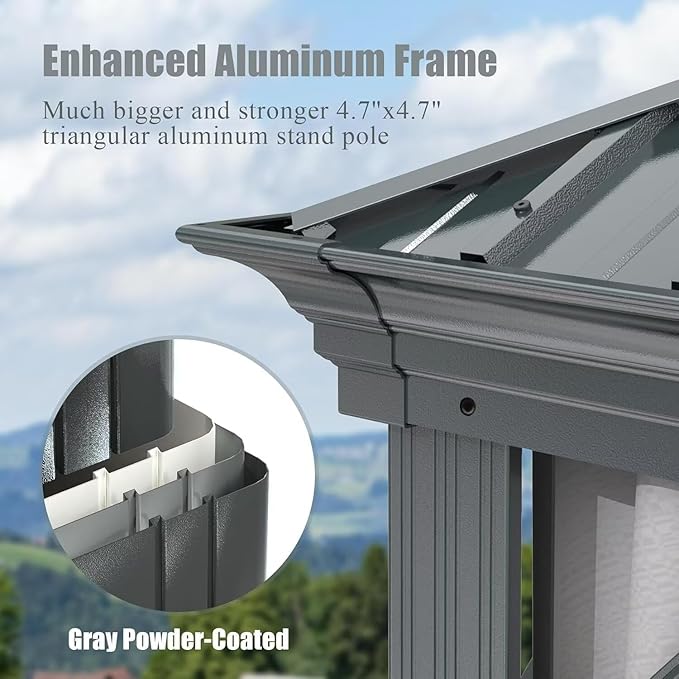 Domi 14'x24' Hardtop Gazebo Canopy,Outdoor Aluminum Gazebo with Galvanized Steel Double Roof, Extra Large Permanent Gazebo Pavilion for Patio Deck Backyard,Curtain and Netting,Grey