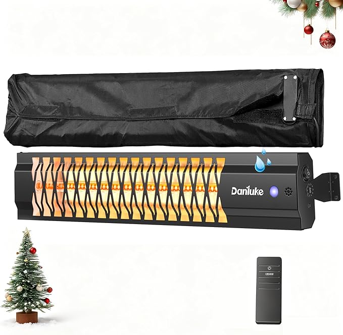Outdoor Heater for Patio, 1500W Wall-Mounted Heater, Patio Heaters for Outdoor Use, Waterproof, Carbon Fiber Tube, for Backyard Gazebo Garage Black