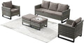 Rilyson Wicker Outdoor Patio Furniture Set - 5 Piece Patio Conversation Set with 2 Wicker Armrest Chairs,2 Rattan Ottoman and 1 Couch for Outside Porch Deck Backyard Garden(Mixed Grey/Grey)