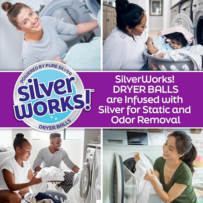 Wool Dryer Balls Laundry Reusable - Odor Eliminating Dryer Laundry Balls with Silver Technology - Natural Fabric Softener and Static Reducer, Reduce Drying Time and Energy Costs - 6 Pack