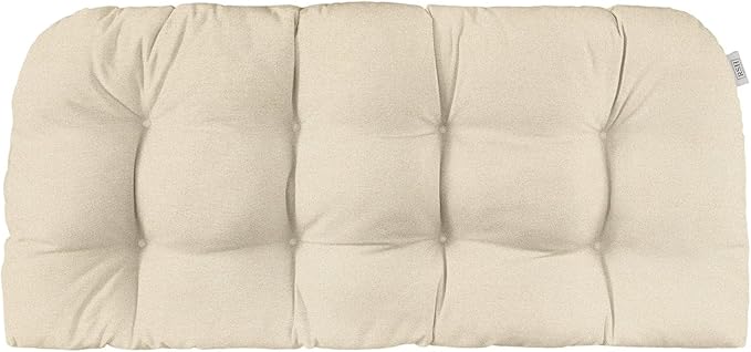 RSH DECOR Sunbrella Tufted Wicker Loveseat Cushion | 44” x 22" | Water and Fade-Resistant Performance Fabric | Outdoor Settee Cushion for Patio Furniture | Made in USA (Cast Pumice Linen)