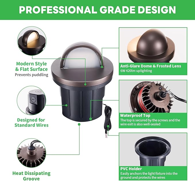 Low Voltage Well Lights LED, 5 Colors Temp (1800K-5000K) 12V in-Grade Landscape Lights, Outdoor IP67 Waterproof, 4" Wired Directional Aluminum ORB for Path Yard 6W 420LM 10 Pack