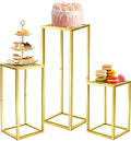Cylinder Pedestal Stands for Party & Plant,3pcs Square Gold Metal Wedding Flower Display Stand for Centerpieces,15.7/23.6/31.5 inch Tall