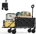 Collapsible Wagon with Tailgate, Ultra-Compact & Portable Folding Wagon with 350lbs Capacity, Lightweight Portable Utility Wagon Cart for Shopping Camping Sports Garden (Black)