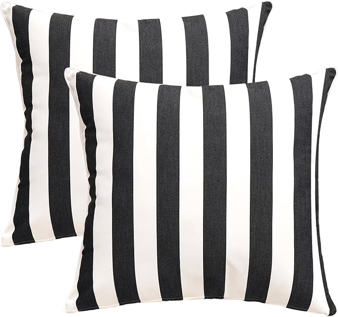 Pack of 2 Decorative Outdoor Throw Pillows 23" x 23" Square Garden Cushion for Patio Sofa Thick Cushion for Couch,Sofa,Black Stripes
