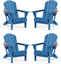 MUCHENGHY Folding Adirondack Chairs HDPE Weather Resistant 4 Pack, Patio Firepit Chairs, Sturdy Outside Chair, Lawn Chairs, 15min Assembly 380lb, Royal Blue