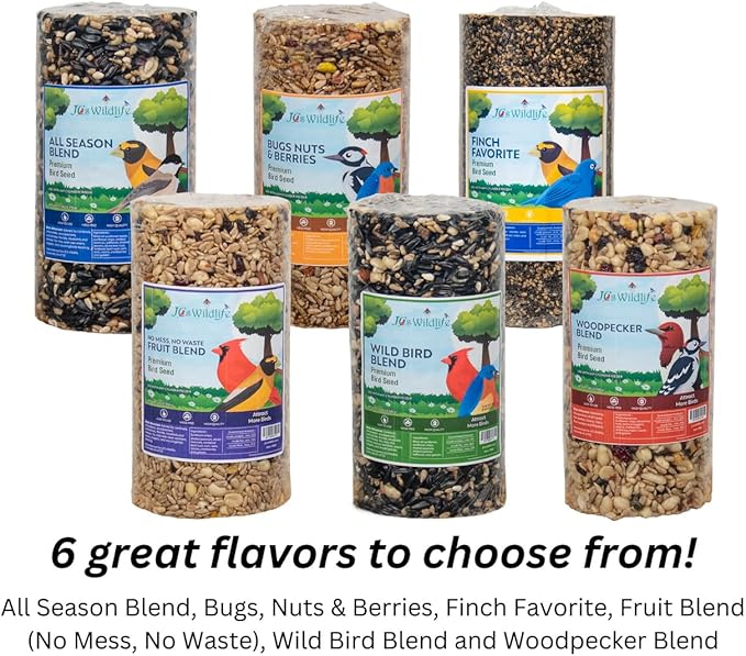 JCs Wildlife All Season Blend Premium Bird Seed Small Cylinder with Hole, 1.75 lb (4 Cylinder)