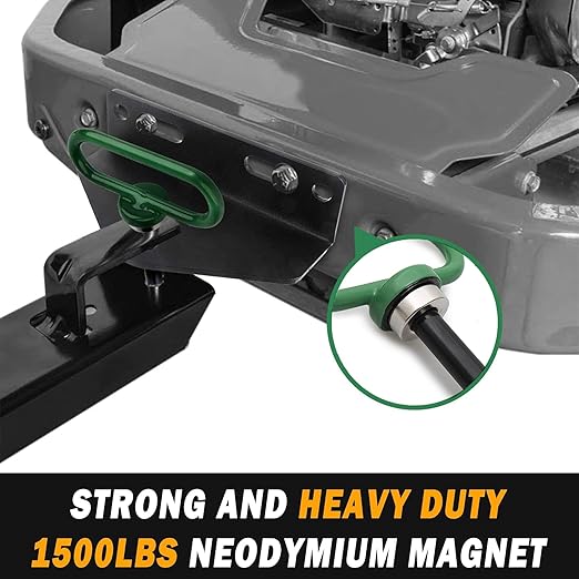 Magnetic Hitch Pin, Lawn Mower Trailer Hitch Pins 1/2 Inch - Strong Heavy Duty Magnet Trailer Gate Pin for Mowers, Lawn Tractors, Towing Cargo, ATV - Simple One Handed Hook On & Off（Green）
