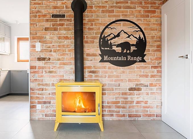 RealSteel Personalized Bear Metal Sign - Custom Outdoor Wall Art with Mountain Scene - Circular Design for Porch, Patio, Lawn & Garden Décor - Penny Vein, 30"