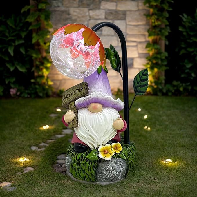Garden Gnomes Outdoor Statue with Solar Lights Welcome Gnome Home Garden Decor Mom Gifts for Yard Patio Home Garden