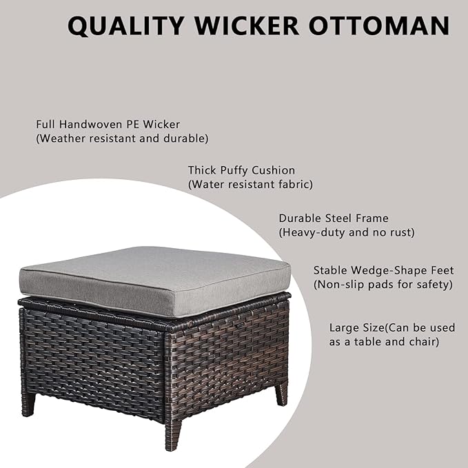 Rilyson 6 Piece Outdoor Patio Furniture Set - Rattan Wicker Patio Conversation Sets with 2 Swivel Rocker Chairs,2 Ottomans,1 Sofa and 1 Coffee Table for Outside Porch Deck Backyard(Brown/Grey)