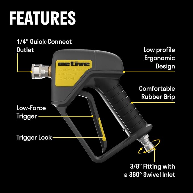ACTIVE Premium Short Pressure Washer Gun with Swivel + Premium Foam Cannon for All types of Pressure Washers