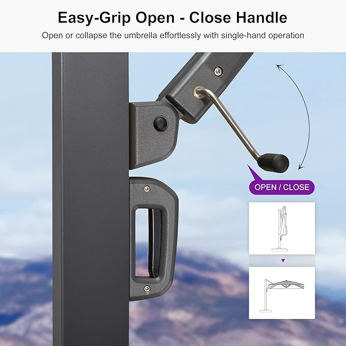 PURPLE LEAF 10 FT Cantilever Umbrella with Base Square Large Aluminum Outdoor Offset Patio Umbrella with 360° Rotation for Pool Garden Deck Backyard Navy Blue