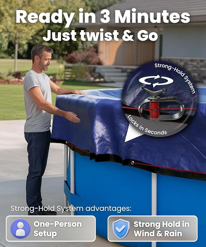 18 Foot Round Winter Pool Cover with Strong-Hold System | Triple-Layer 18 Ft Pool Covers for Above Ground Pools | 2-in-1 Swimming Pool Cover for Winter & Summer | Cold & UV Resistant 18Ft Poolcover