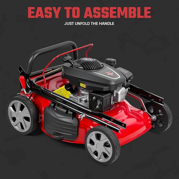 Lawn Mower Gas, Self Propelled 18-Inch 131cc Lawn Mowers & Tractors, 3-in-1 Gas-Powered Lawnmower with 50L Bag, Mulching and Side Discharge, Adjustable Cutting Height, Easy Start for Yards
