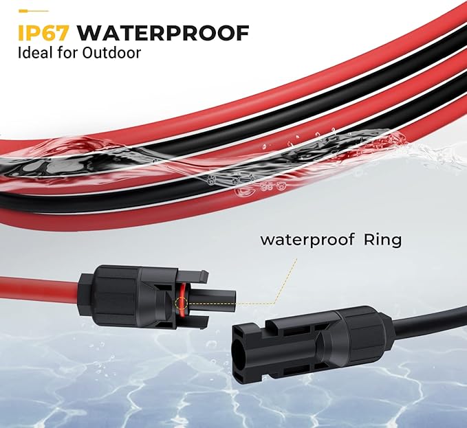 BougeRV 50 Feet 10AWG Solar Extension Cable with Solar Connector on Both End with Extra Pair of Connectors Solar Panel Adaptor Kit Tool (50FT Red + 50FT Black)